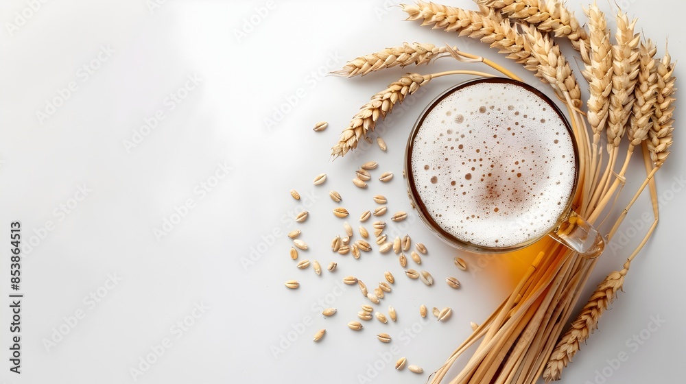 Freshly Poured Craft Beer with Wheat Grain in Glass Freshly Poured Craft Beer with Wheat Grain in Glass