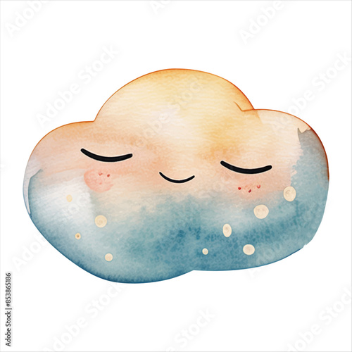 Cute watercolor cloud. Childlike fantasy cloud. Wallpaper stickers. Nursery decoration.