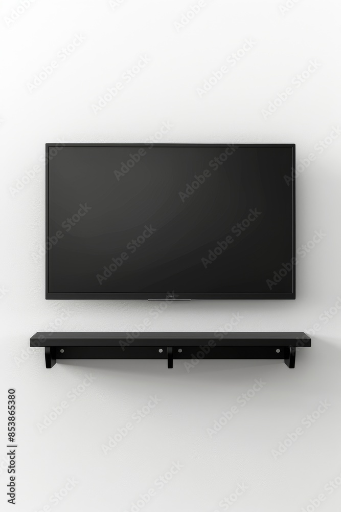 A black flat screen television is mounted on a wall