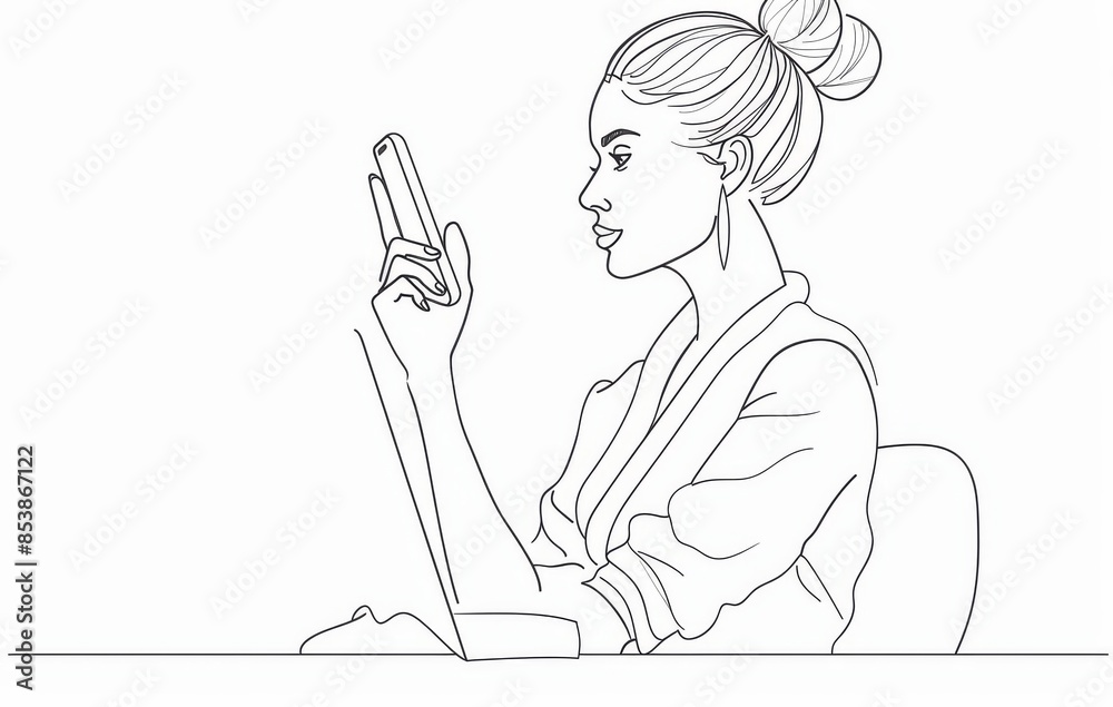 An idea in one line drawn by a young businesswoman pointing upwards An idea in one line drawn by a young businesswoman pointing upwards