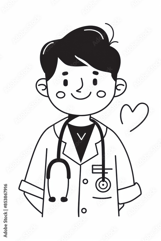 A cartoon doctor with a stethoscope and a heart on his chest A cartoon doctor with a stethoscope and a heart on his chest