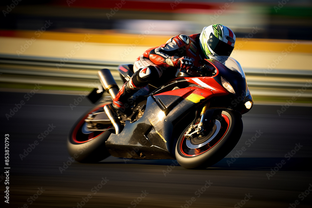 Obraz premium Motorcyclist riding motorbike very fast. Generative AI