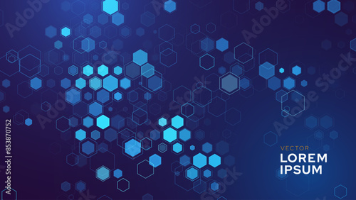 Hexagonal Abstract Technology Background. Hexagons Pattern for Tech Communication Design. Hi-tech Cyber Hexagon Sci-Fi Game Banner Grid. Blue Science Vector Illustration.