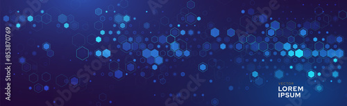 Hexagonal Abstract Technology Background. Hexagons Pattern for Tech Communication Design. Hi-tech Cyber Hexagon Sci-Fi Game Banner Grid. Blue Science Vector Illustration.