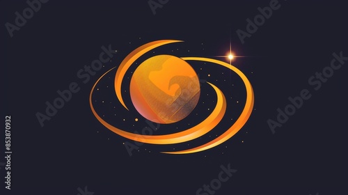 Creating a cosmic logo design. It has S letter logotype, planet, space, universe, minimal minimalistic, sun, rays, satellite emblem. photo