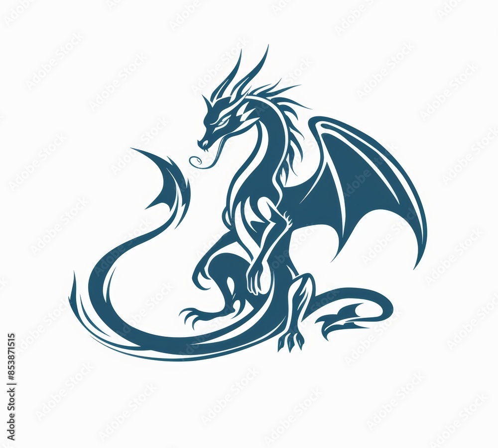 In a basic modern illustration, a mythical dragon with wings has a vintage style In a basic modern illustration, a mythical dragon with wings has a vintage style