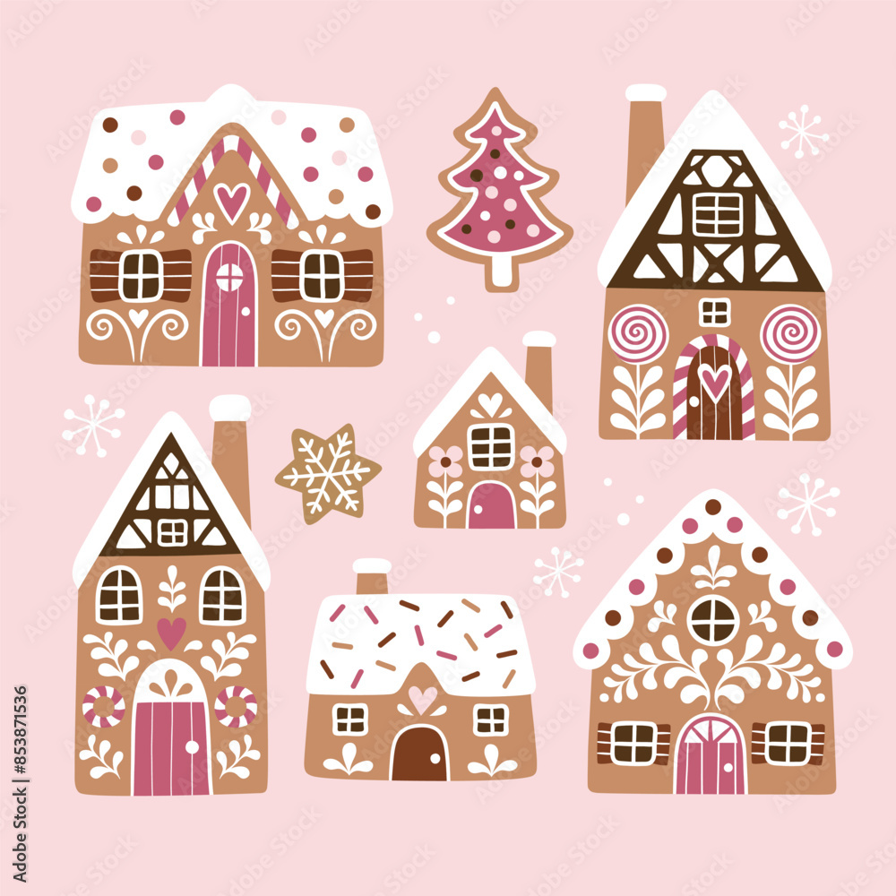 custom made wallpaper toronto digital
Set of hand drawn gingerbread houses and Christmas cookies. Snowy winter village icons.  Perfect for sticker or nursery print design.
