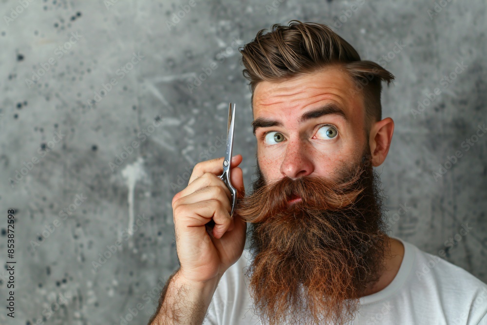 Obraz premium Bearded man holding scissors