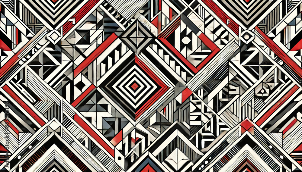 Bold geometric pattern seamless texture in black and white and red Bold geometric pattern seamless texture in black and white and red