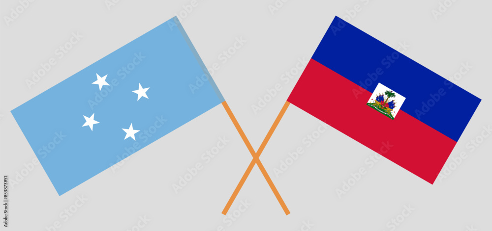 Crossed flags of Micronesia and Haiti. Official colors. Correct proportion Crossed flags of Micronesia and Haiti. Official colors. Correct proportion