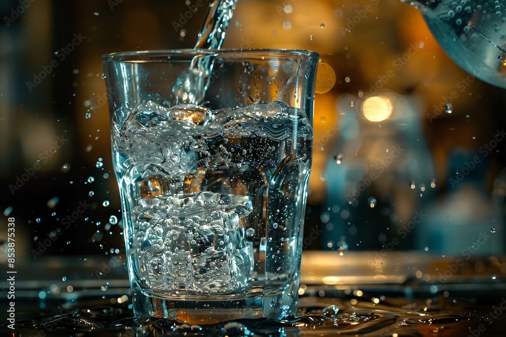 Pouring water from bottle into glass Pouring water from bottle into glass