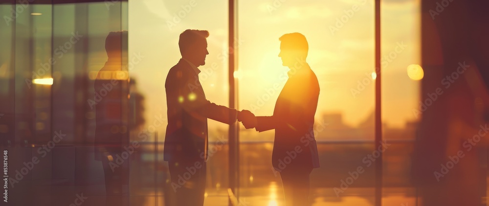 A businessman shakes hands to signify teamwork during a merger or acquisition A businessman shakes hands to signify teamwork during a merger or acquisition