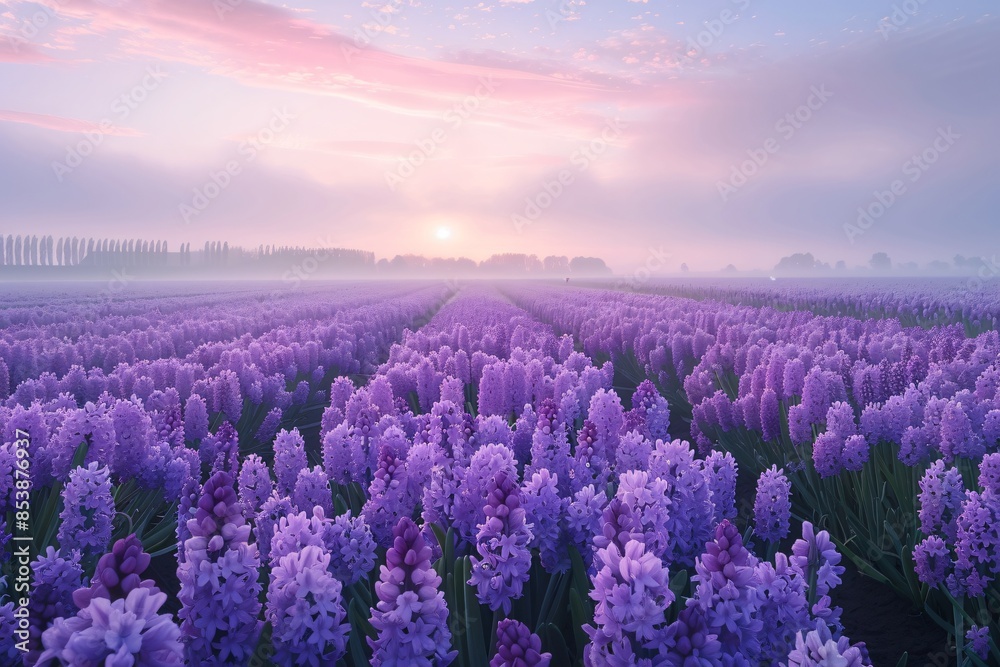 Obraz premium Sunset field of purple flowers