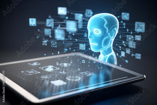 Wallpaper Mural Chat bot interface on a smartphone with speech bubbles and a robot AI symbol. Generative AI Torontodigital.ca