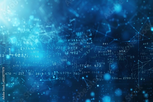 3D rendering of shining mathematical formulas on blue texture. Concept of education, knowledge, and statistics.