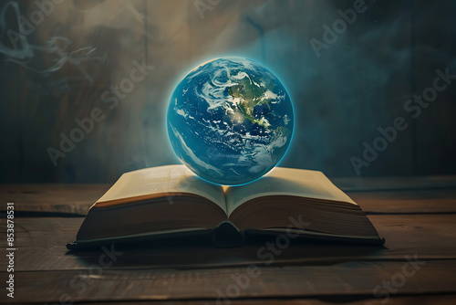 The light from inside the book illuminates the planet Earth, symbolizing knowledge enlightening the world.  © Helen