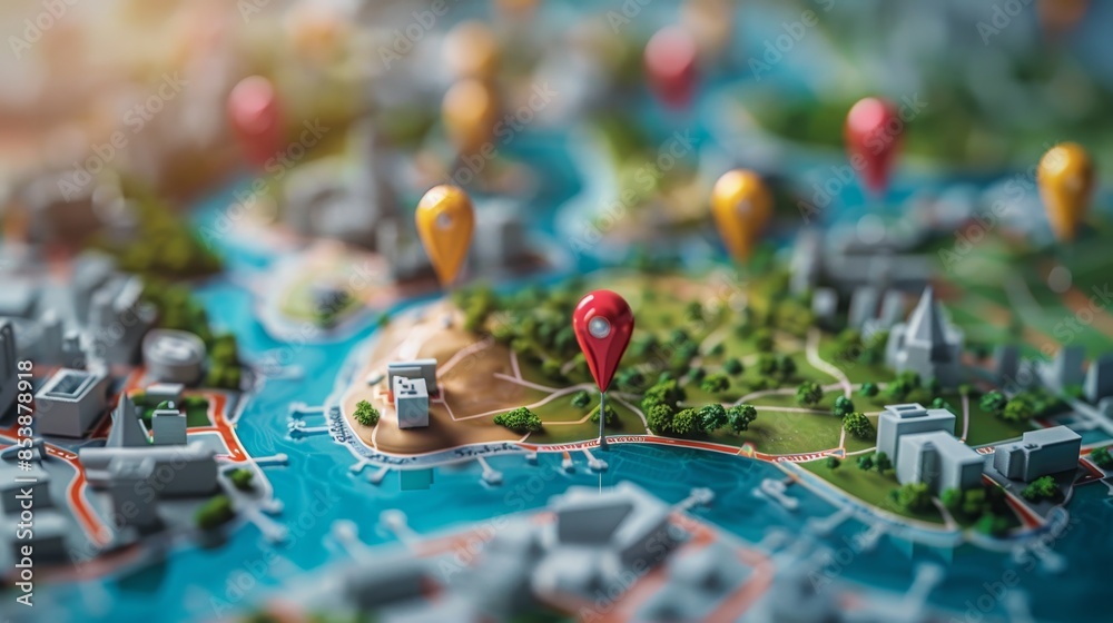 Event Planning: A 3D vector illustration of a map with pins for event planning Event Planning: A 3D vector illustration of a map with pins for event planning