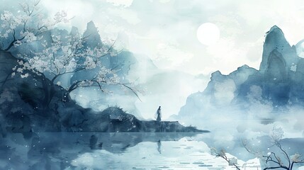 Deken met foto Japandi stijl japandi wall art background, 16:9  © Christian Bunge