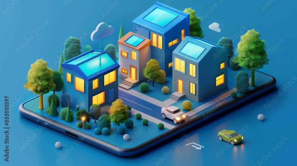 Real Estate: A 3D vector illustration of a real estate app interface ...