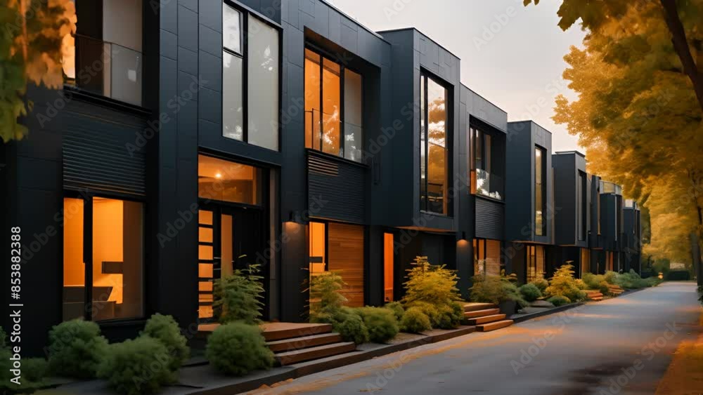 Elegant Private Black Townhouses Exterior View Elegant Private Black Townhouses Exterior View