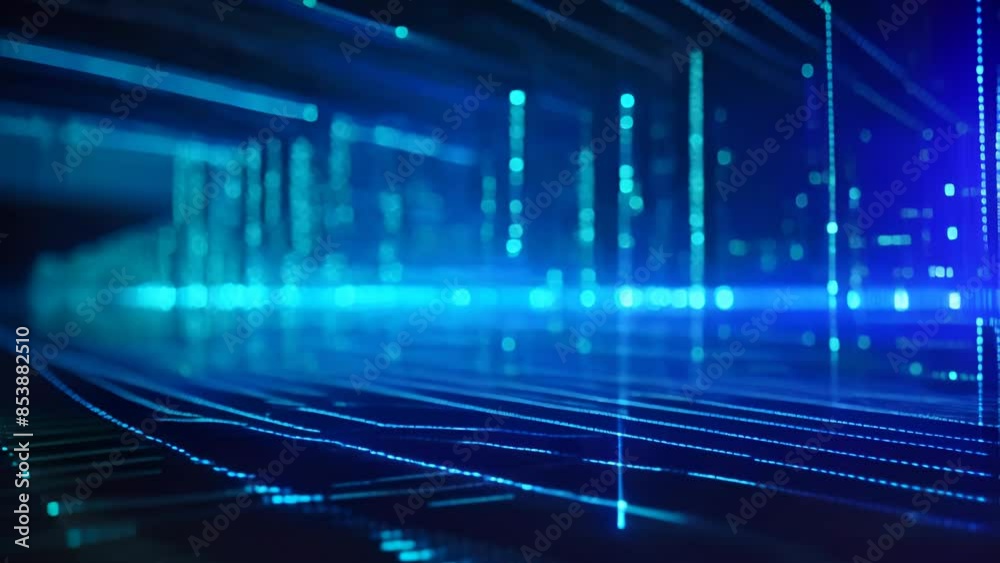 Digital Communication: Blue Binary Data Display Digital Communication: Blue Binary Data Display