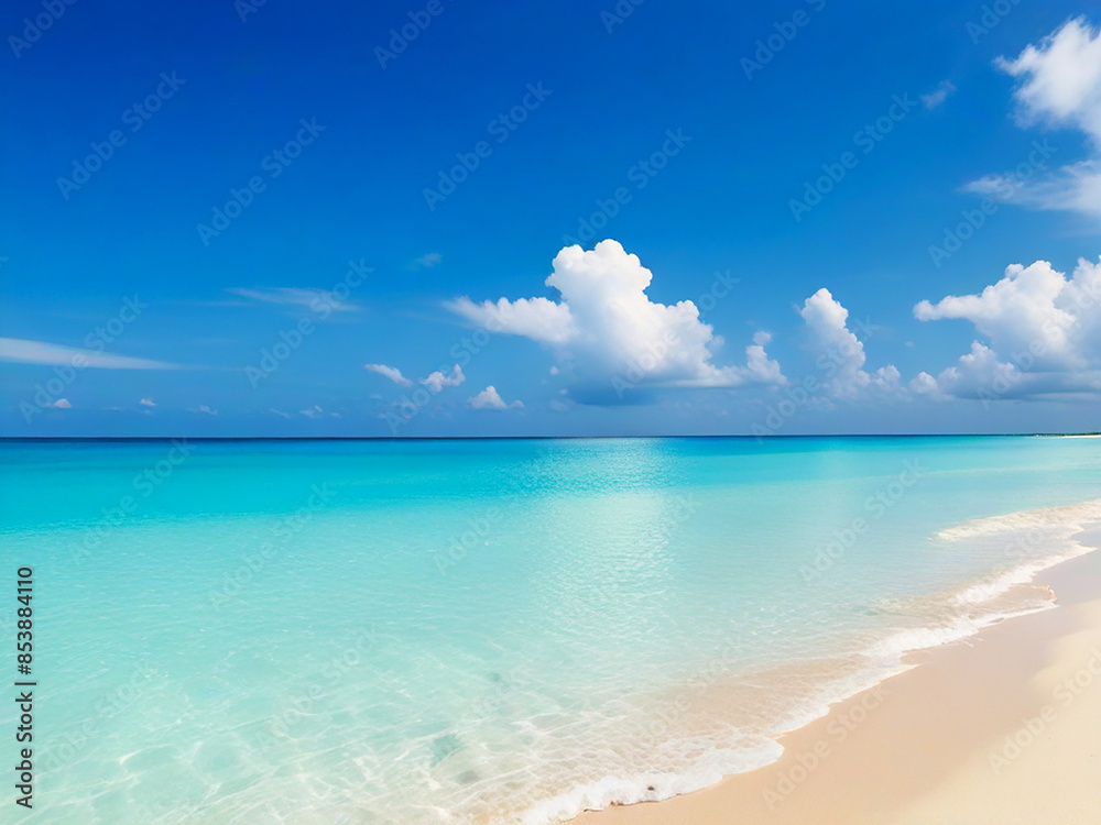 Beautiful beach with white sand, turquoise sea water and blue sky with clouds on a sunny day. Surgery. Natural background for summer vacation Beautiful beach with white sand, turquoise sea water and blue sky with clouds on a sunny day. Surgery. Natural background for summer vacation