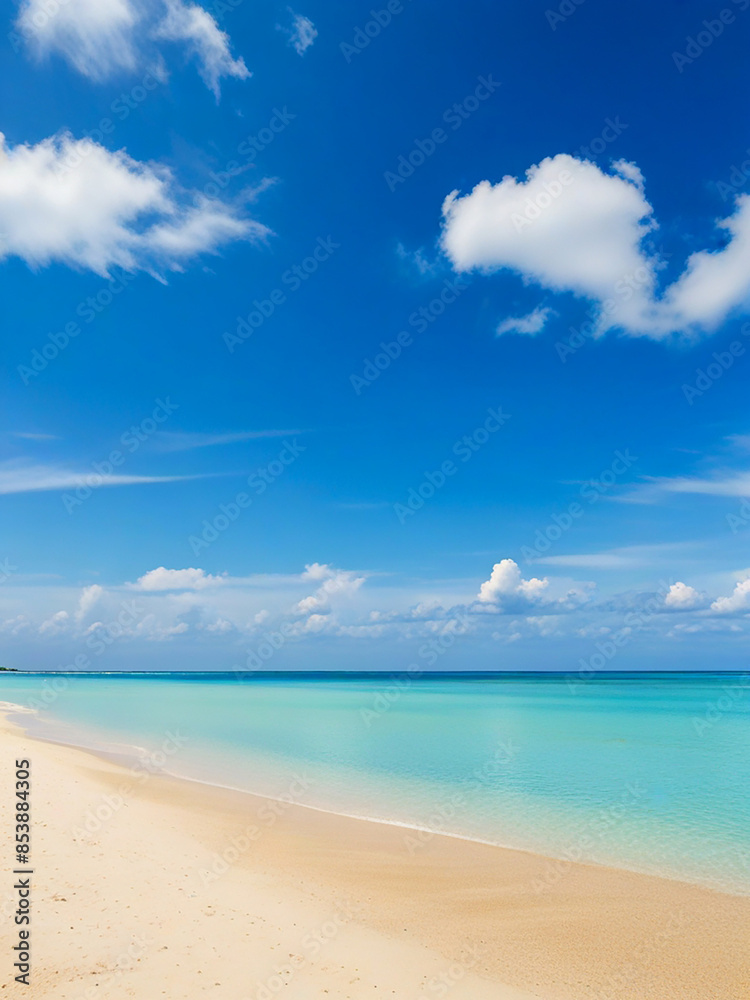 Beautiful beach with white sand, turquoise sea water and blue sky with clouds on a sunny day. Surgery. Natural background for summer vacation Beautiful beach with white sand, turquoise sea water and blue sky with clouds on a sunny day. Surgery. Natural background for summer vacation