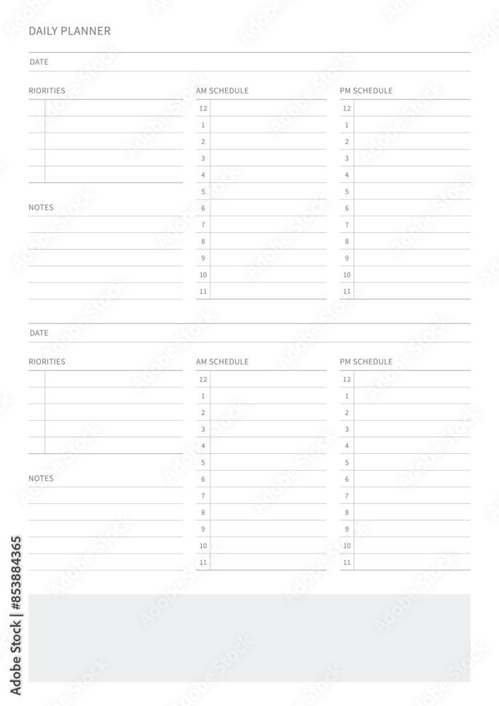 A daily plan design template in a modern, simple, and minimalist style. Note, scheduler, diary, calendar, planner document template illustration. A daily plan design template in a modern, simple, and minimalist style. Note, scheduler, diary, calendar, planner document template illustration.