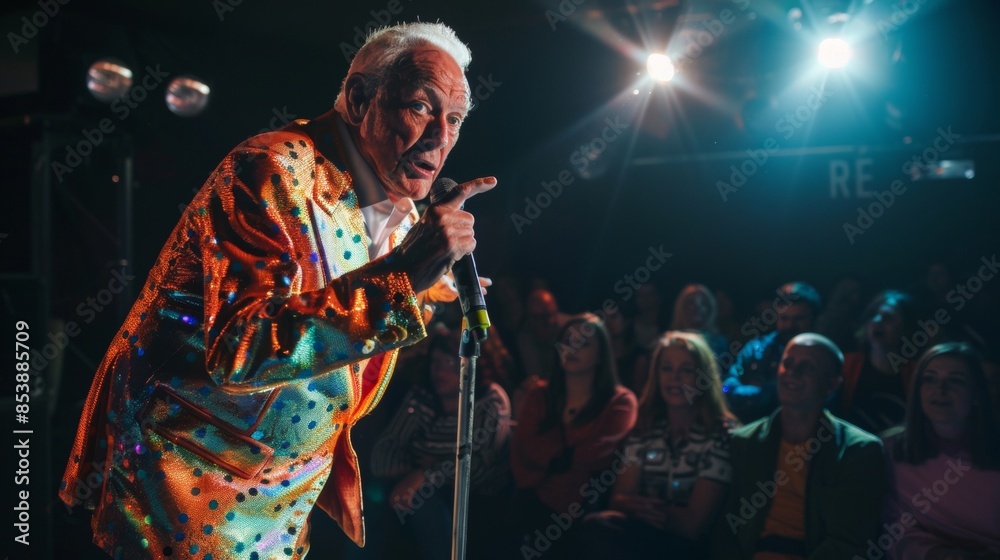Fototapeta premium Elderly Performer Singing on Stage 