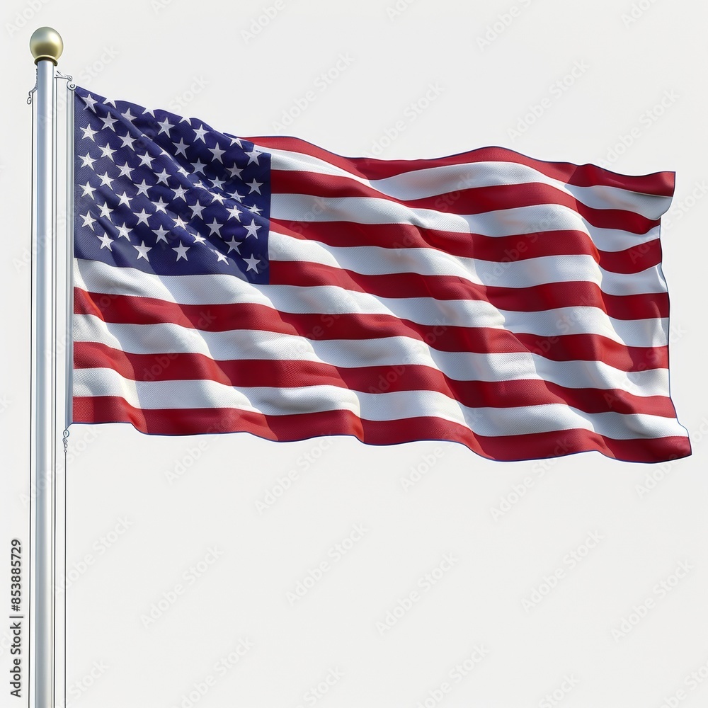 Fototapeta premium An American flag in all it's glory, white background 