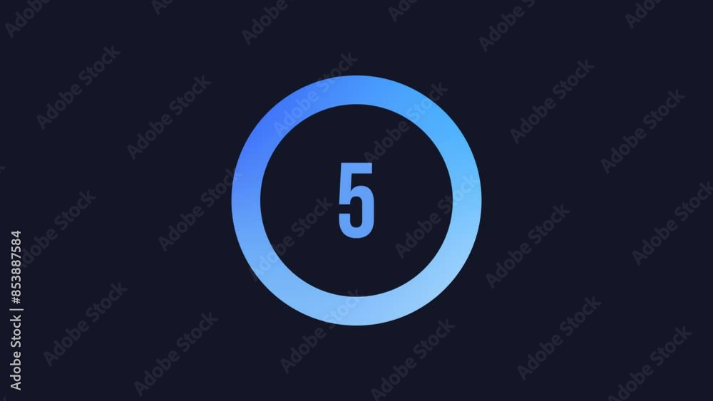 10 second countdown timer animation with blue color gradient on dark blue screen .