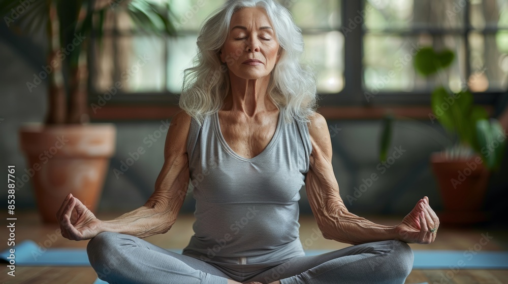 beautiful woman in her 70s doing yoga beautiful woman in her 70s doing yoga