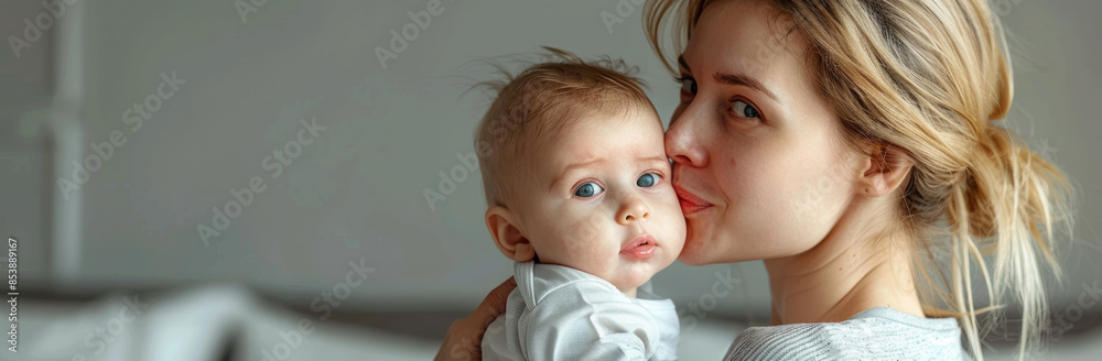 Newborn baby and mother isolated on white background Newborn baby and mother isolated on white background