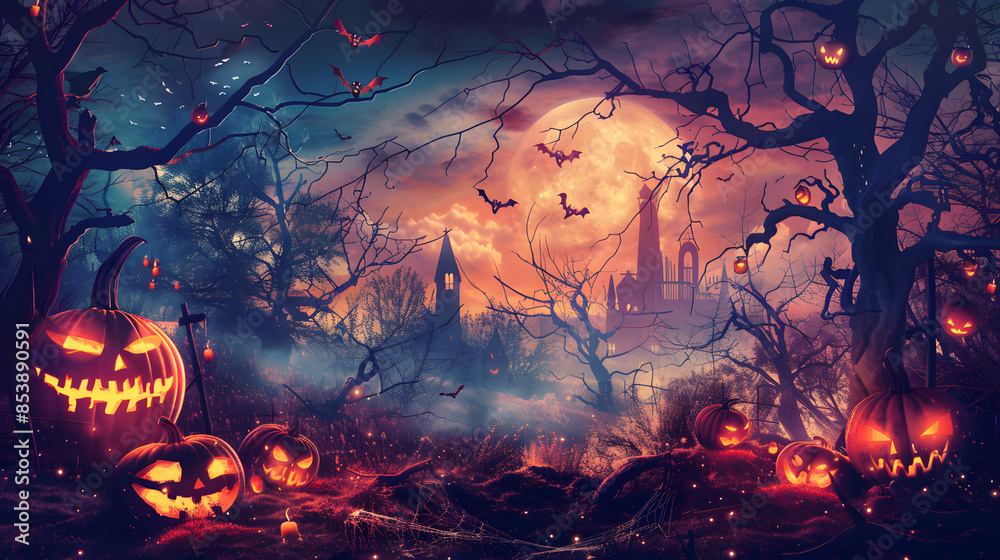Beautiful festive background for Halloween with pumpkins. AI Generated Beautiful festive background for Halloween with pumpkins. AI Generated