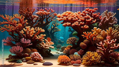 Coral reef in the sea and flowers in autumn photo