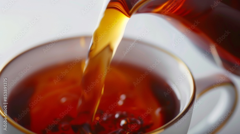 Close-Up Tea Pouring from Classic Teapot into Elegant Cup Close-Up Tea Pouring from Classic Teapot into Elegant Cup