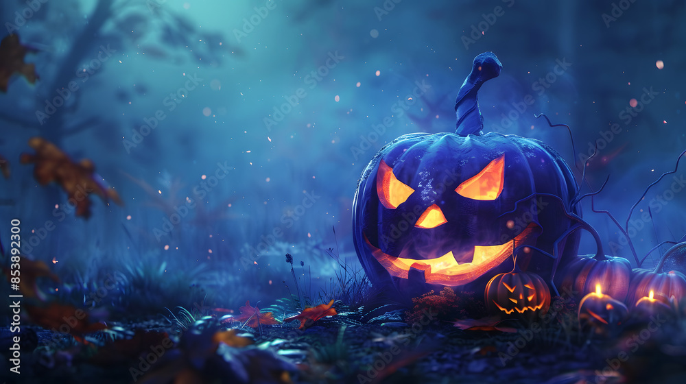 Naklejka premium Beautiful festive background for Halloween with pumpkins. AI Generated