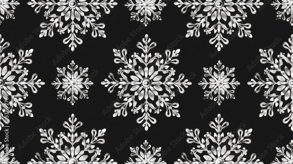 Black and White Snowflake Pattern Generative AI Black and White Snowflake Pattern Generative AI