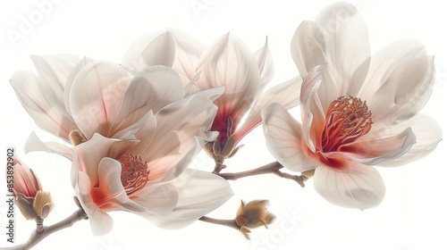Fractal Art of Magnolia Flowers in Bloom - Abstract Digital Floral Design with Soft Pastel Colors and Intricate Patterns