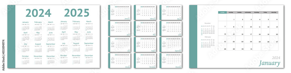 Flat illustration. Calendar for 2024 on a light background. Ideal for the design of your workplace.. Flat illustration. Calendar for 2024 on a light background. Ideal for the design of your workplace..