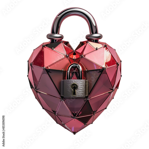 A 3D-rendered heart-shaped padlock, symbolizing love and security. Ideal for Valentine's Day, romance, and secure connection themes. photo