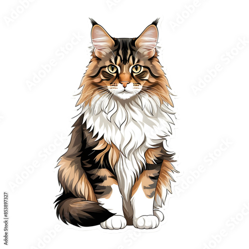 Cute main coon cat sticker, clipart, background