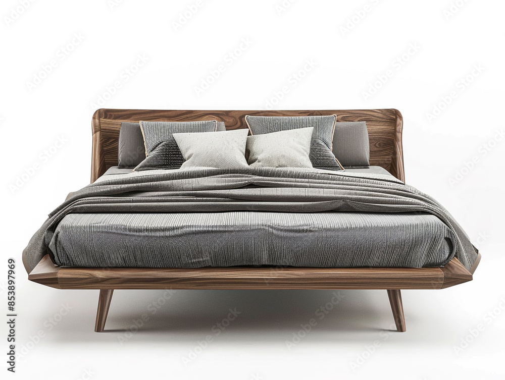 Scandinavian design double bed isolated on a white background. Simple and minimalist design. Scandinavian design double bed isolated on a white background. Simple and minimalist design.