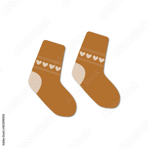 Flat illustration. Autumn cute and cozy icon for your design. Illustration of warm socks isolated on white background..