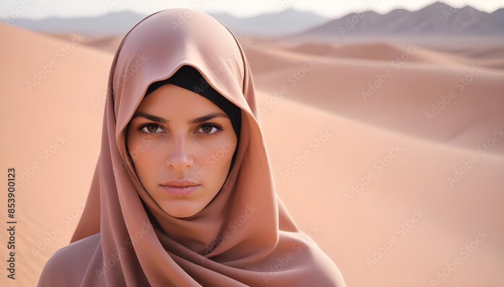 Arabic afghan arabian woman in traditional pink hijab headwear close up portrait Arabic afghan arabian woman in traditional pink hijab headwear close up portrait