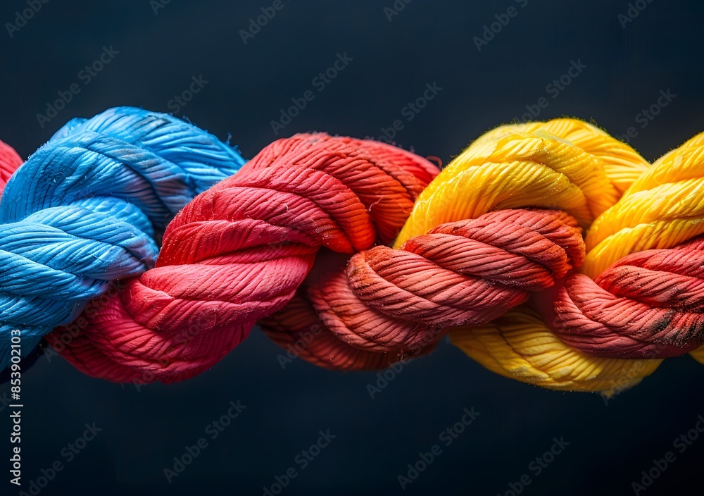 Colorful intertwined knotted ropes in the dark Colorful intertwined knotted ropes in the dark