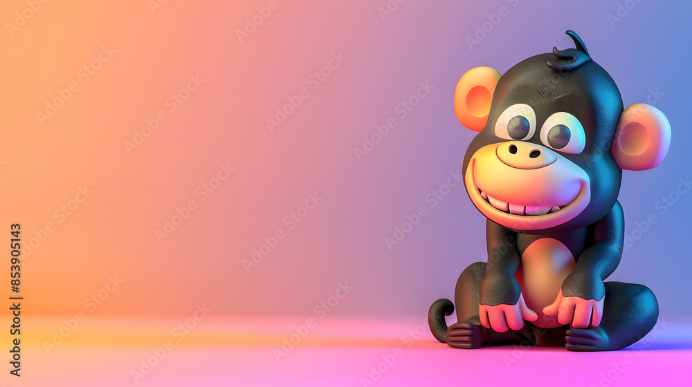 A monkey 3D cartoon character swings energetically from branch to branch, its big eyes sparkling with curiosity and mischief. The detailed textures and smooth animations make the monkey come to life,