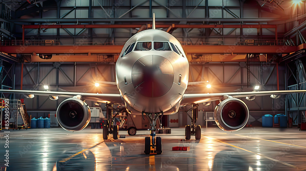 custom made wallpaper toronto digitalHyper-realistic view of a passenger jet plane undergoing mechanical maintenance in a hangar close-up of the back of the aircraft with the door open detailed inspection of mechanical systems 