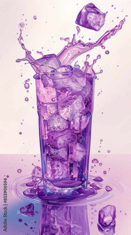 Trendy purple drink with ice in a glass on a white background. Summer refreshing drink Trendy purple drink with ice in a glass on a white background. Summer refreshing drink