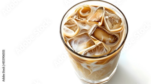 Refreshing Iced Coffee with Swirling Milk in Transparent Glass Tumbler